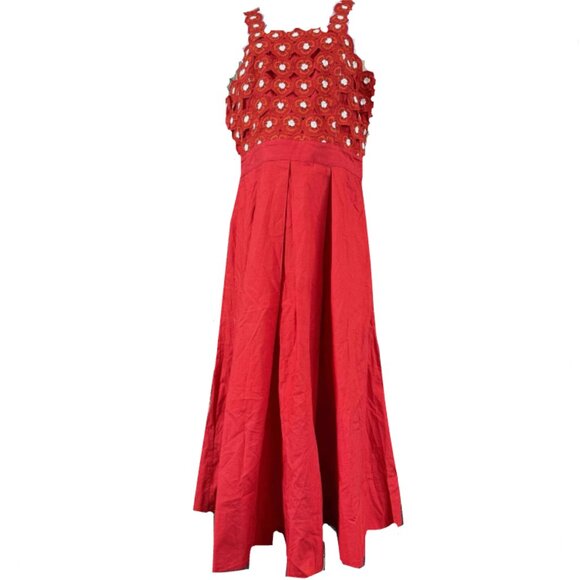 Brand New Maeve Crochet Halter Poplin Midi Dress - Picture 8 of 9